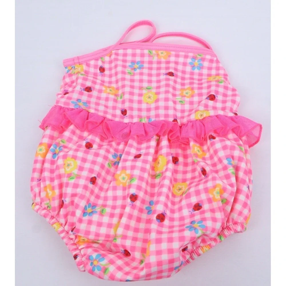 VTG‎ Healthtex 18 Month Girl One Piece Skirted Swimsuit Pink Checkered Flowers